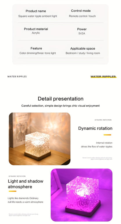 Dynamic Ripple Effect Night Light Projector – USB Rechargeable Ambient LED Lamp for Bedroom, Gaming Setup, Home Decor, Eid & Holiday Gift