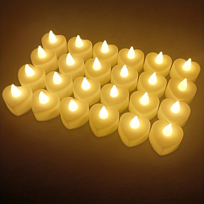 24pcs Heart-Shaped LED Candle Lights – Mini Flickering Night Lights for Weddings, Parties & Home Decor