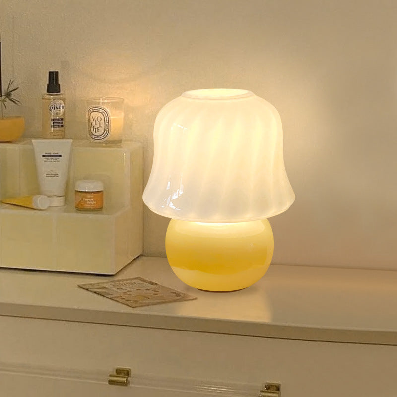 French Cream Handmade Glass Mushroom Lamp