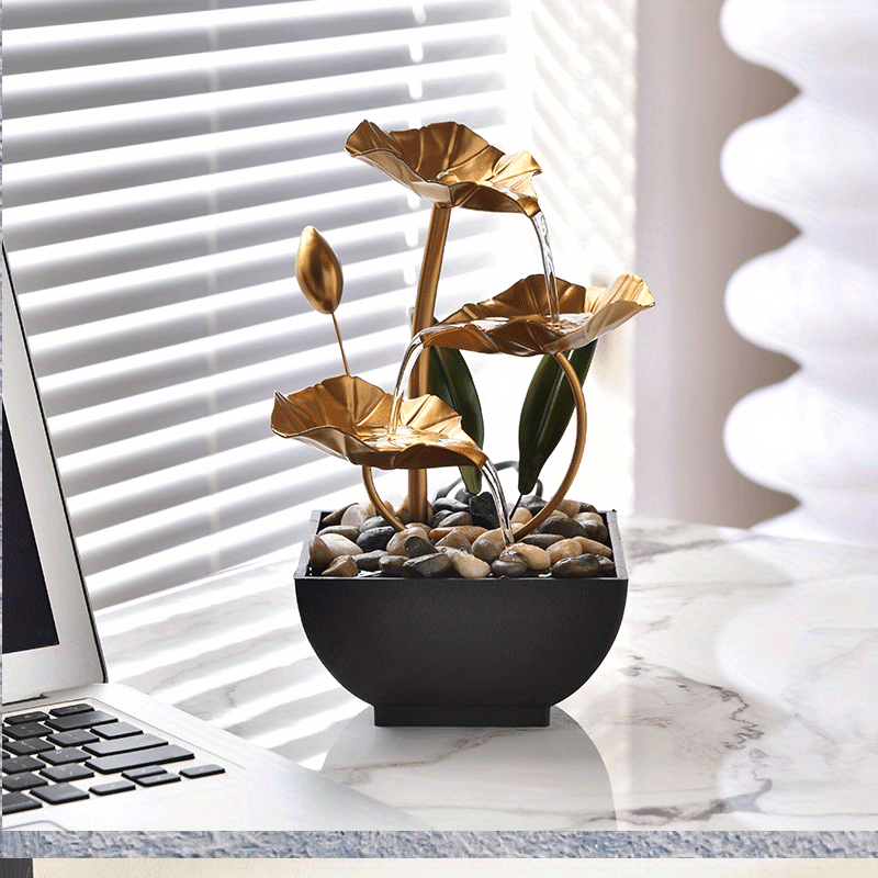 Serene Mini Tabletop Fountain – LED Light, Flowing Waterfall, Natural River Stones