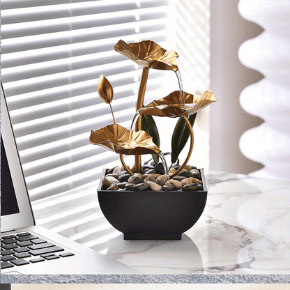 Serene Mini Tabletop Fountain – LED Light, Flowing Waterfall, Natural River Stones