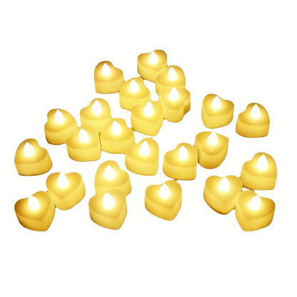 24pcs Heart-Shaped LED Candle Lights – Mini Flickering Night Lights for Weddings, Parties & Home Decor