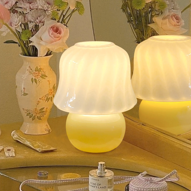 French Cream Handmade Glass Mushroom Lamp