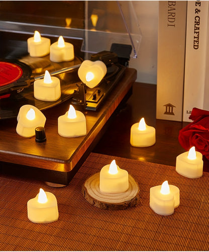 24pcs Heart-Shaped LED Candle Lights – Mini Flickering Night Lights for Weddings, Parties & Home Decor