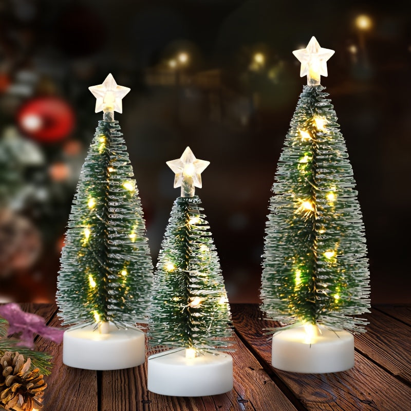 3pcs LED Christmas Tree Set – Small, Medium & Large Light-Up Trees with Copper Wire LED Lights – Holiday Home Decoration