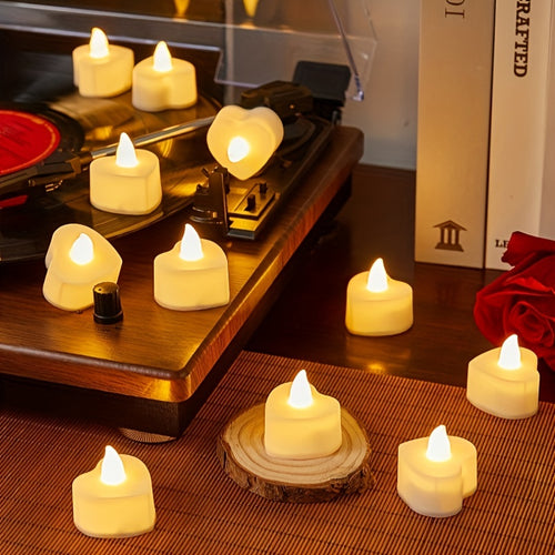 24pcs Heart-Shaped LED Candle Lights – Mini Flickering Night Lights for Weddings, Parties & Home Decor