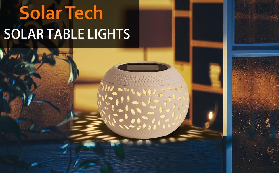 Solar Table Light Outdoor – White Metal Lantern, Solar Powered Decorative Garden & Patio Lamp