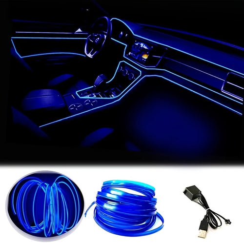 Blue LED Car Interior Light Strip – Flexible USB Neon Rope for Cars, Bedroom & Party Decor