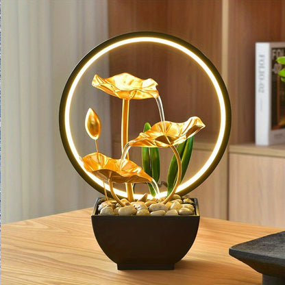 Serene Mini Tabletop Fountain – LED Light, Flowing Waterfall, Natural River Stones